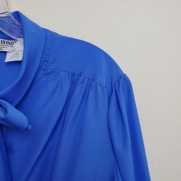 Vintage Judy Bond royal blue tie neck blouse - Picture 2 of 11